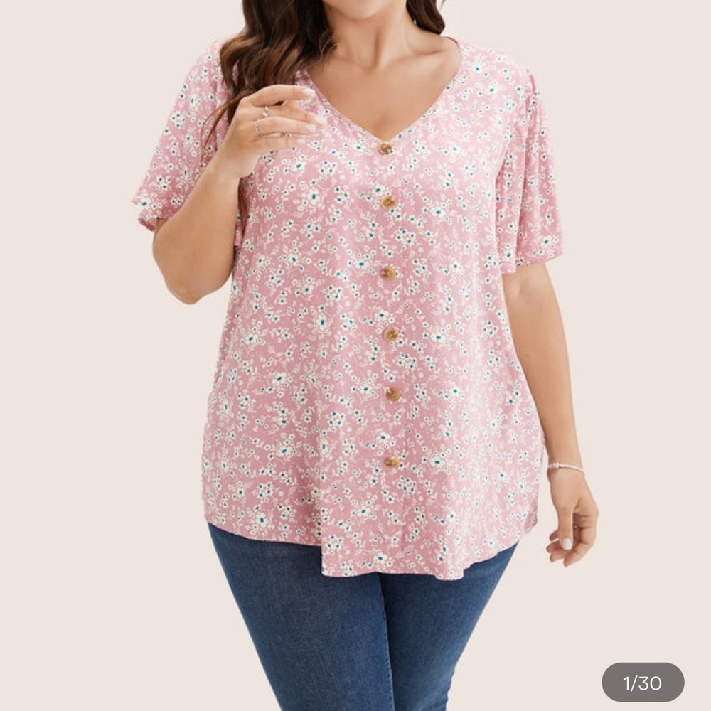 NWT-Beautiful Pink Flowy Floral Top Plus Size: 22/24 - Picture 9 of 10